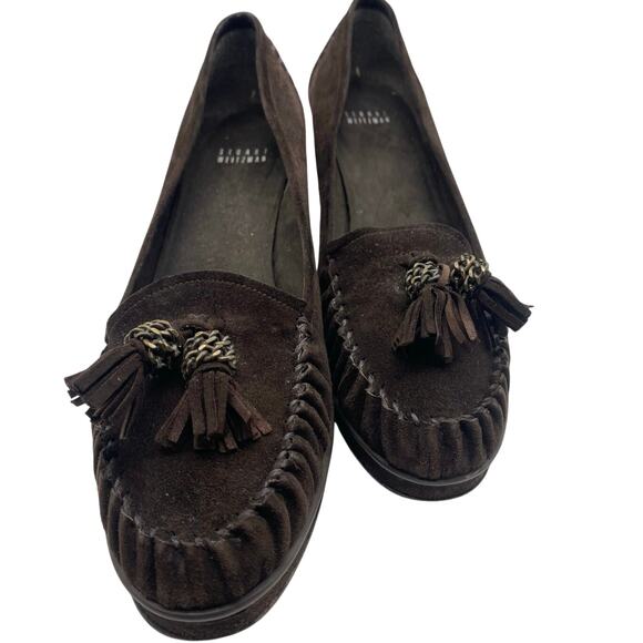 Stuart Weitzman Brown Suede 3” Heel Loafer tassels size 10 Made in‎ Brazil - Picture 3 of 8